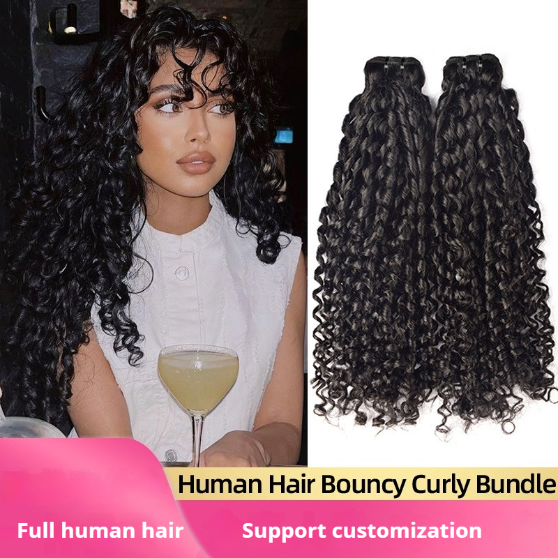 Nature Black Bouncy Curly 100% Virgin Human Hair Bundles