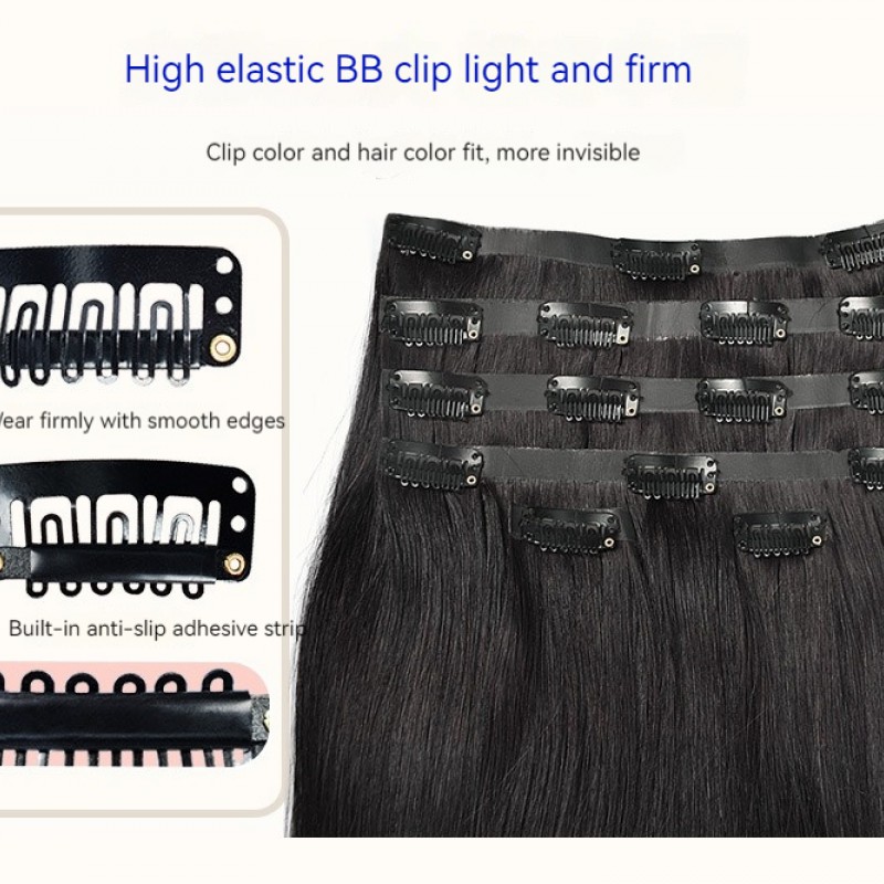 6pcs Nature Black Silky Straight 6 Pieces PU Clip In Hair Extensions 100% Human Hair 