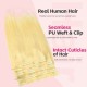 6pcs Gold Straight Seamless PU Clip In Hairpieces 100% Human Hair