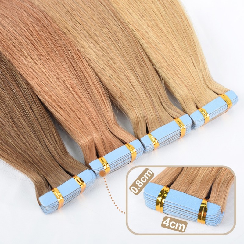 Colored Human Hair Tape-In Extensions with PU Adhesive