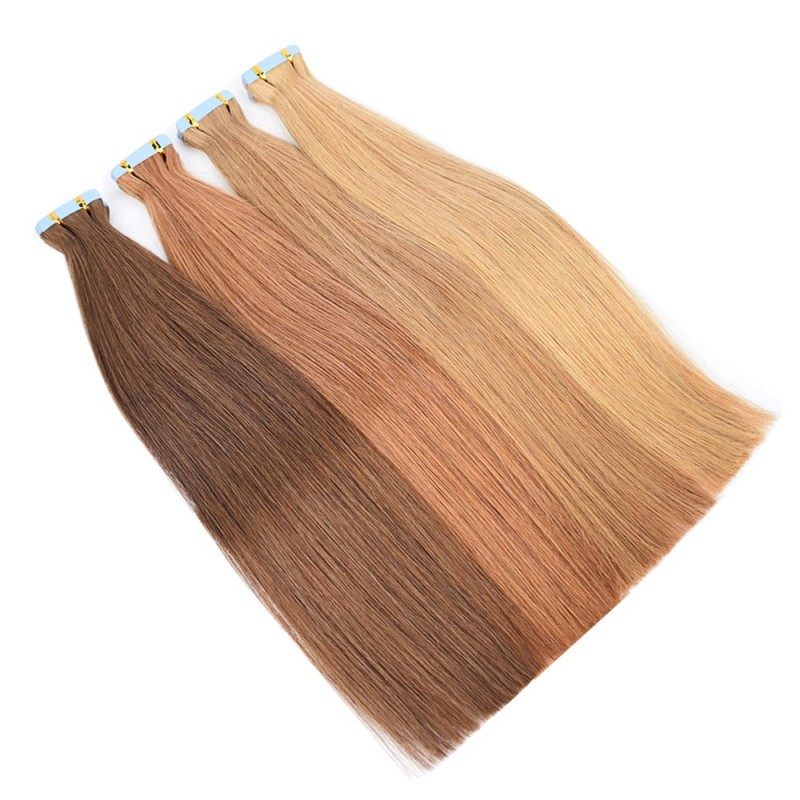 Colored Human Hair Tape-In Extensions with PU Adhesive