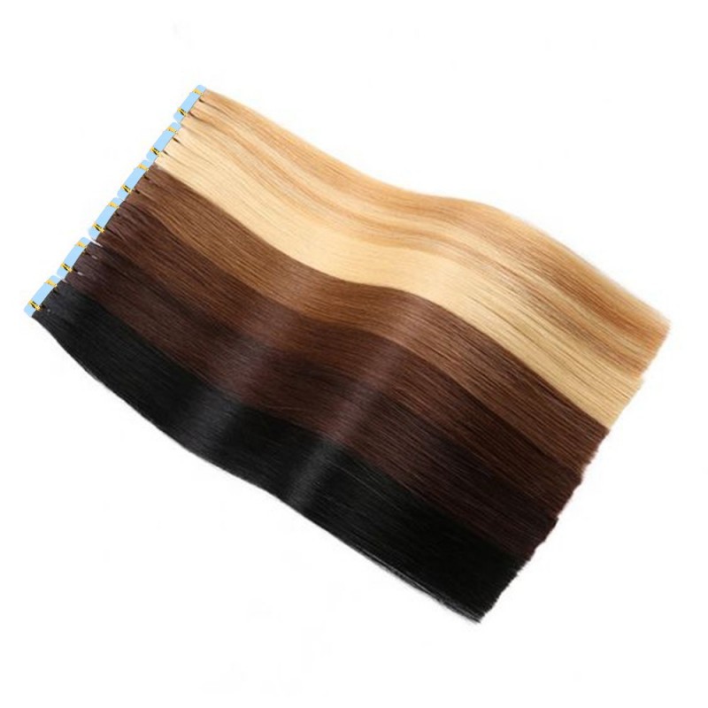 Colored Human Hair Tape-In Extensions with PU Adhesive