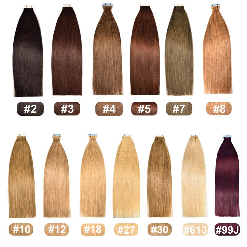 Colored Human Hair Tape-In Extensions with PU Adhesive