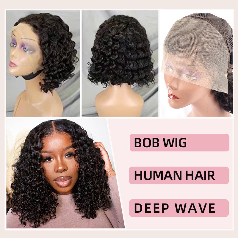 200% Density |13x4 Deep Wave Glueless Deep Wave Full Frontal Lace Bob Wig 100% Human Hair