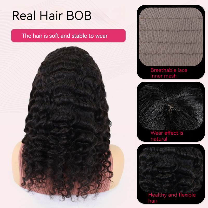 200% Density |13x4 Deep Wave Glueless Deep Wave Full Frontal Lace Bob Wig 100% Human Hair