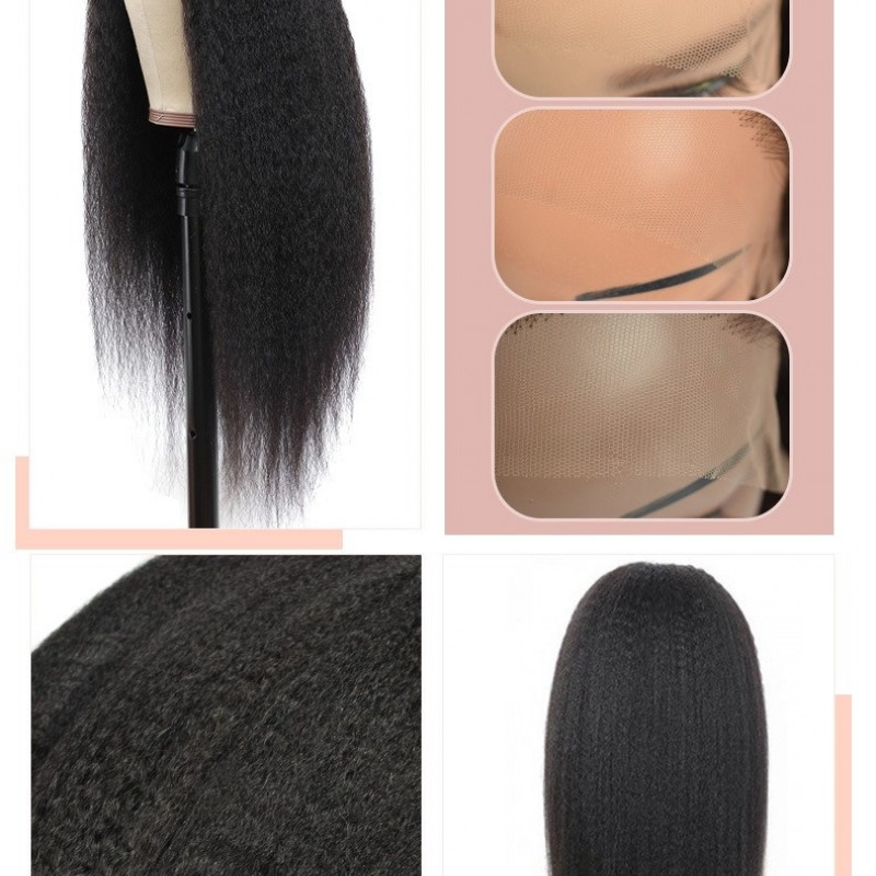 200% Density |Nature Black Kinky Straight 4x4 HD Front Lace Wig Proportioned Length 100% Human Hair 