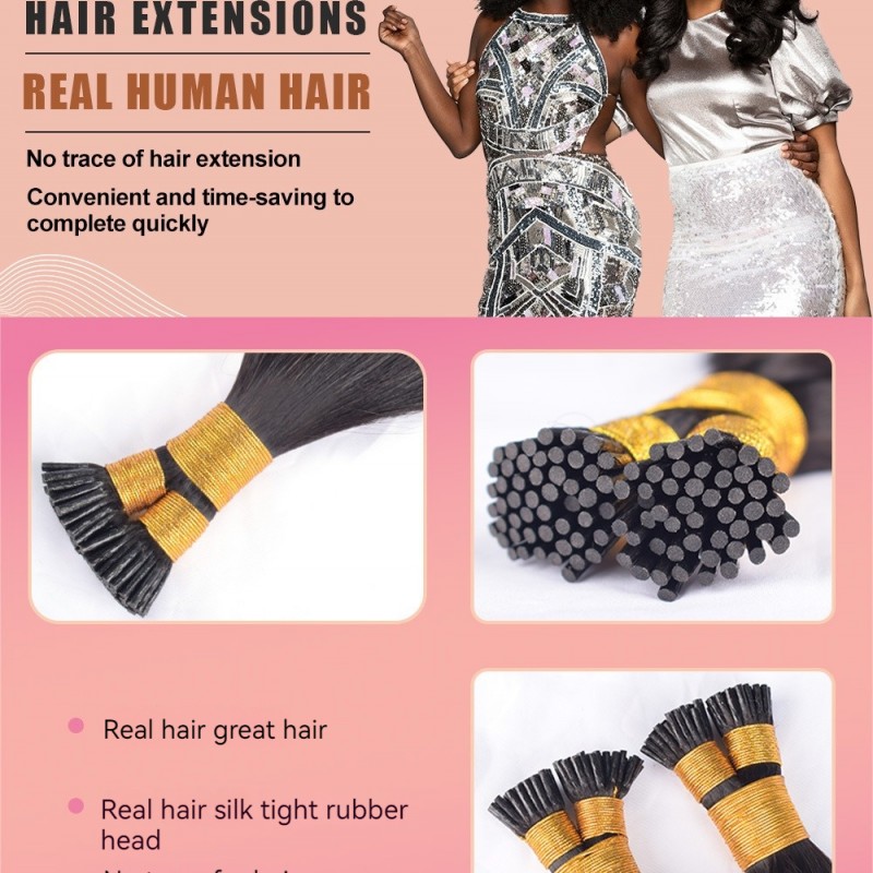 Nature Black Italian Curly Seamless Invisible Stick Hair Extensions 100% Virgin Human Hair Bundle