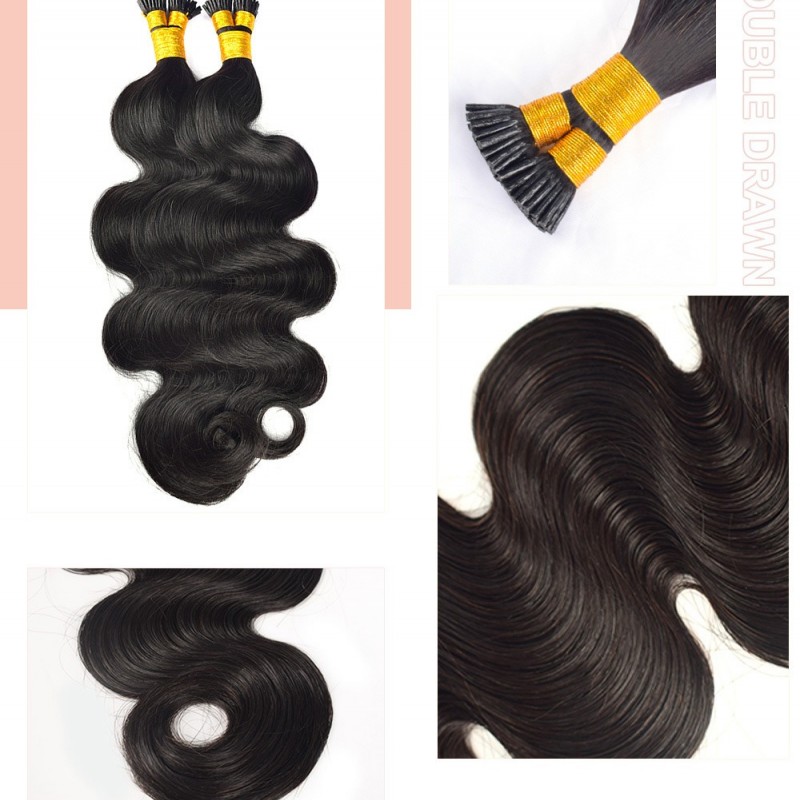 Nature Black Italian Curly Seamless Invisible Stick Hair Extensions 100% Virgin Human Hair Bundle