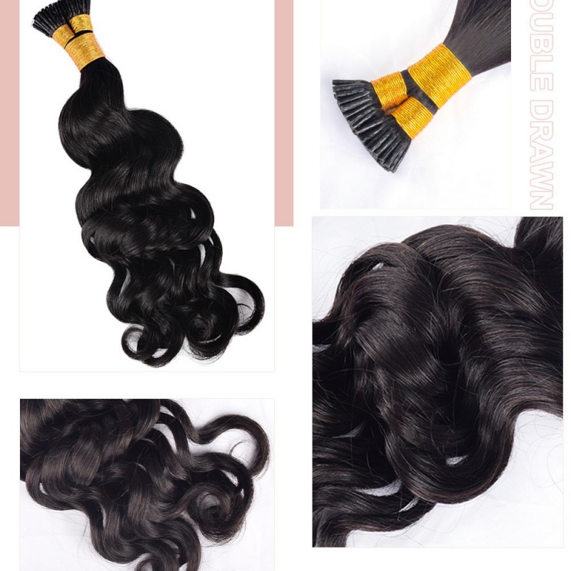 Nature Black Italian Curly Seamless Invisible Stick Hair Extensions 100% Virgin Human Hair Bundle