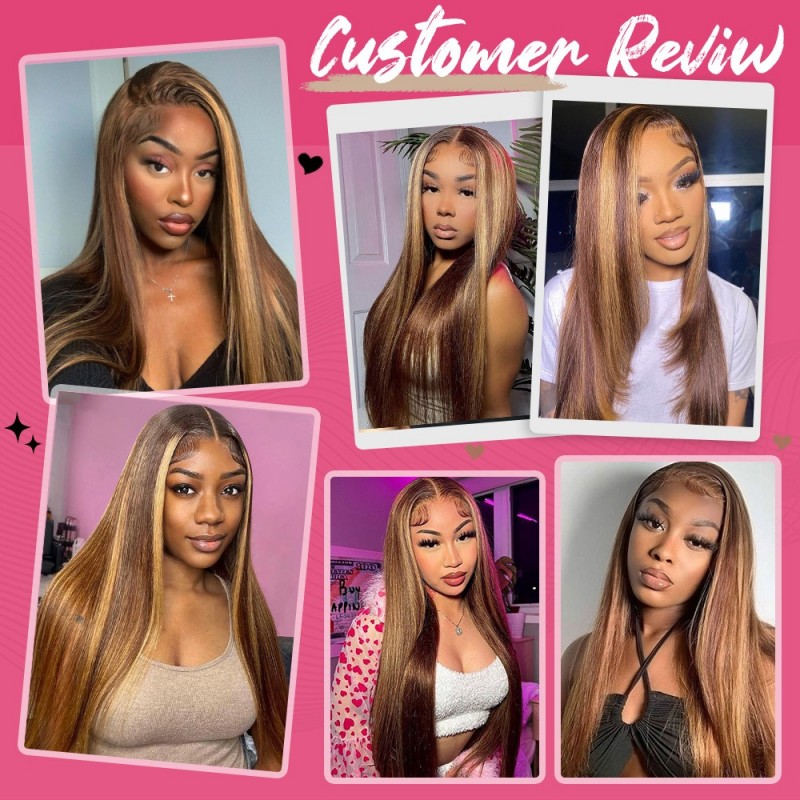 Highlight Brown Straight Small Seamless Clip in Hair Extensions Real Human Hair Pieces 6pcs