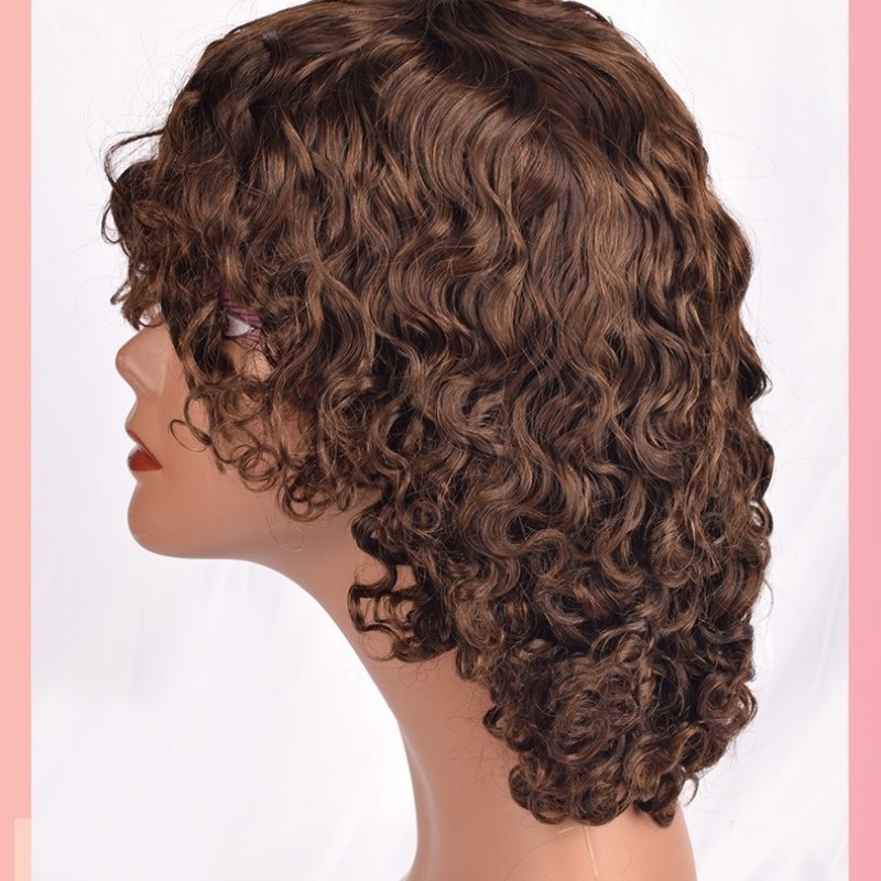 Full Front Lace Water Wave Short Bob with Bang Wig 100% Human Hair