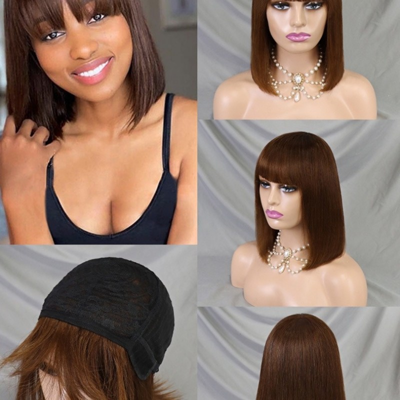 Straight Shoart Bob with Bang Wig 100% Human Hair