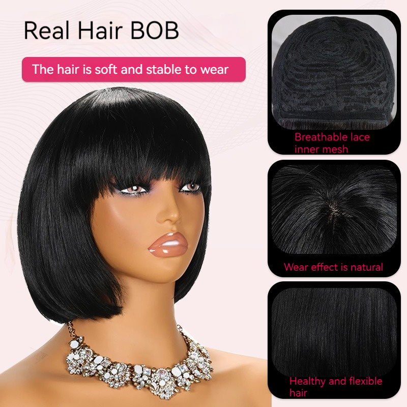 Straight Shoart Bob with Bang Wig 100% Human Hair