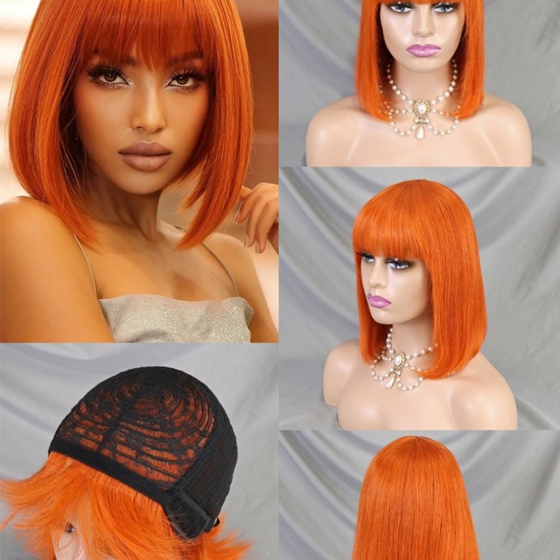 Straight Shoart Bob with Bang Wig 100% Human Hair