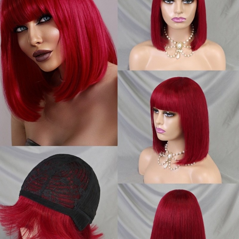 Straight Shoart Bob with Bang Wig 100% Human Hair