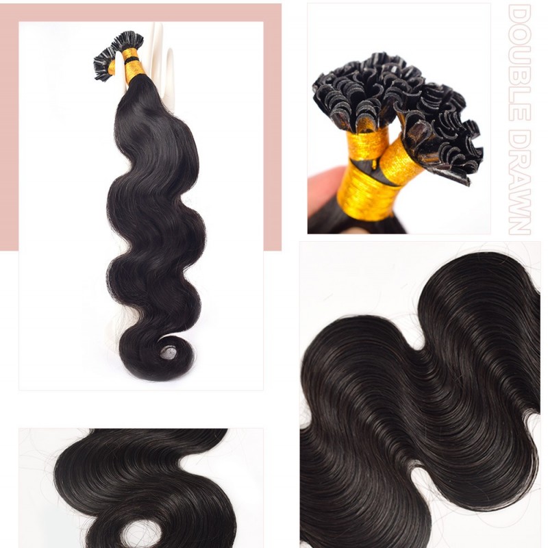 Nature Black Body Wave Ultra-Discreet U-Tip Human Hair Extensions 100% Virgin Human Hair Bundle