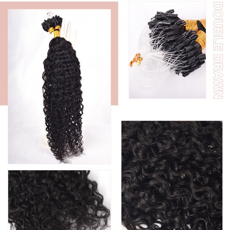 Nature Black Itanlian Curly Invisible Fishing Line 100% Virgin Human Hair Bundle