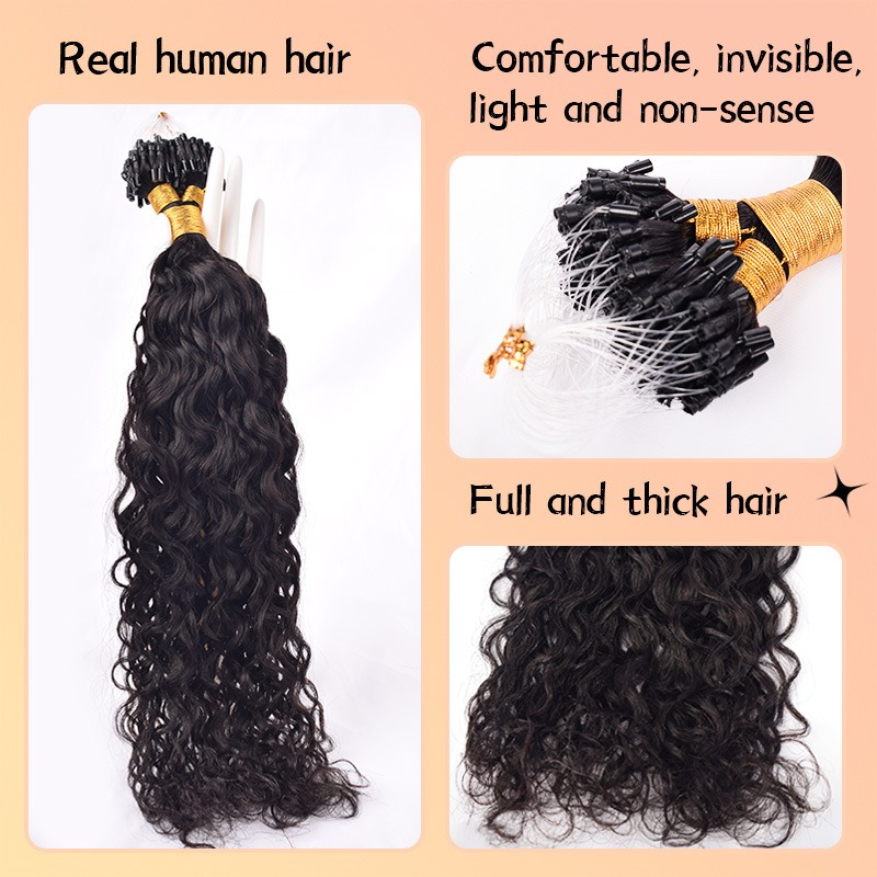 Nature Black Itanlian Curly Invisible Fishing Line 100% Virgin Human Hair Bundle