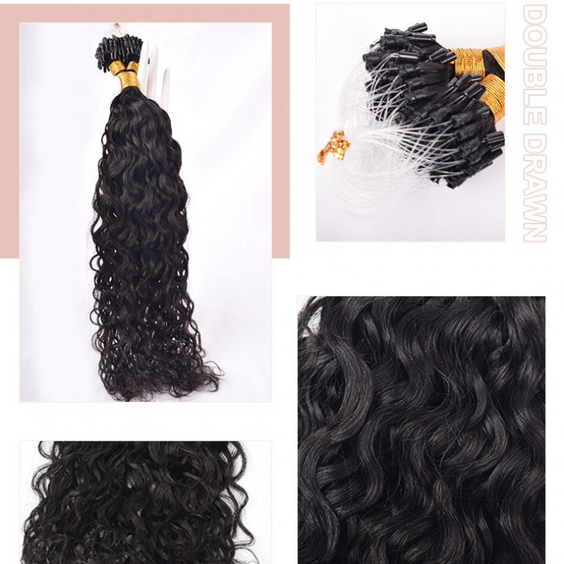 Nature Black Itanlian Curly Invisible Fishing Line 100% Virgin Human Hair Bundle