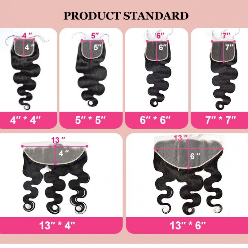 Nature Black Silky Body Wave13x4 Closure Lace Frontal with 100% Human Hair