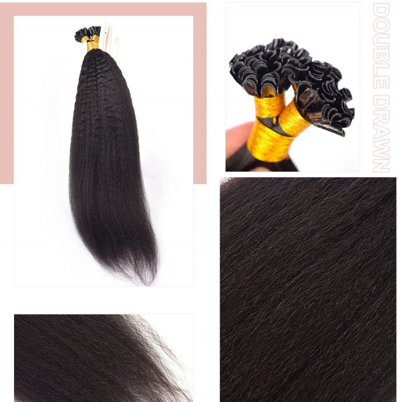 Nature Black Kinky Straight Ultra-Discreet U-Tip Human Hair Extensions 100% Virgin Human Hair Bundle