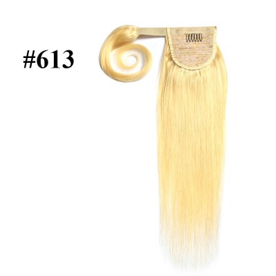 #613 Blonde Straight Velcro Ponytail Wig 100% Human Hair