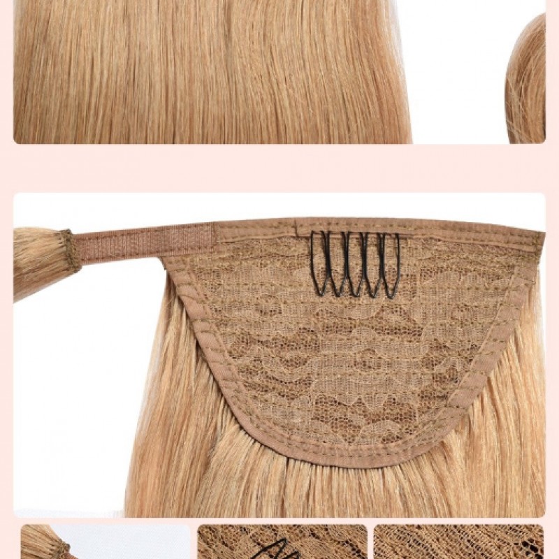 #613 Blonde Straight Velcro Ponytail Wig 100% Human Hair