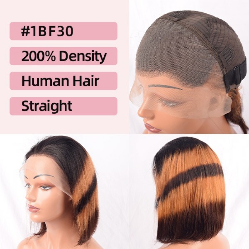 200% Density |13x4 Full Frontal Straight Mid Part Lace Bob Wig 100% Human Hair