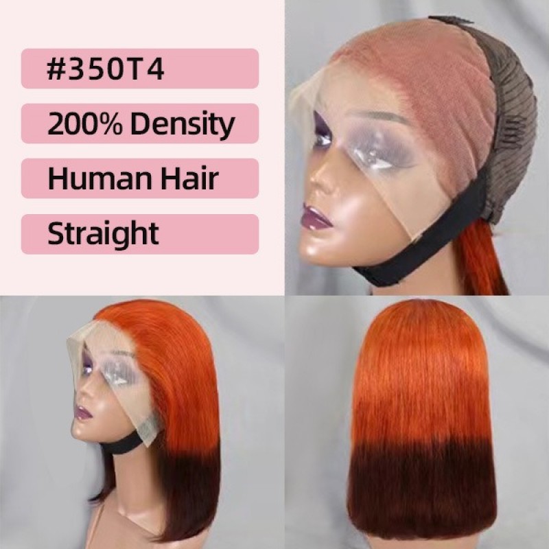 200% Density |13x4 Full Frontal Straight Mid Part Lace Bob Wig 100% Human Hair