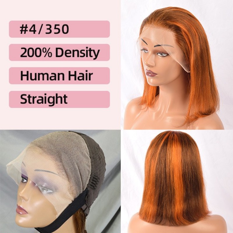 200% Density |13x4 Full Frontal Straight Mid Part Lace Bob Wig 100% Human Hair