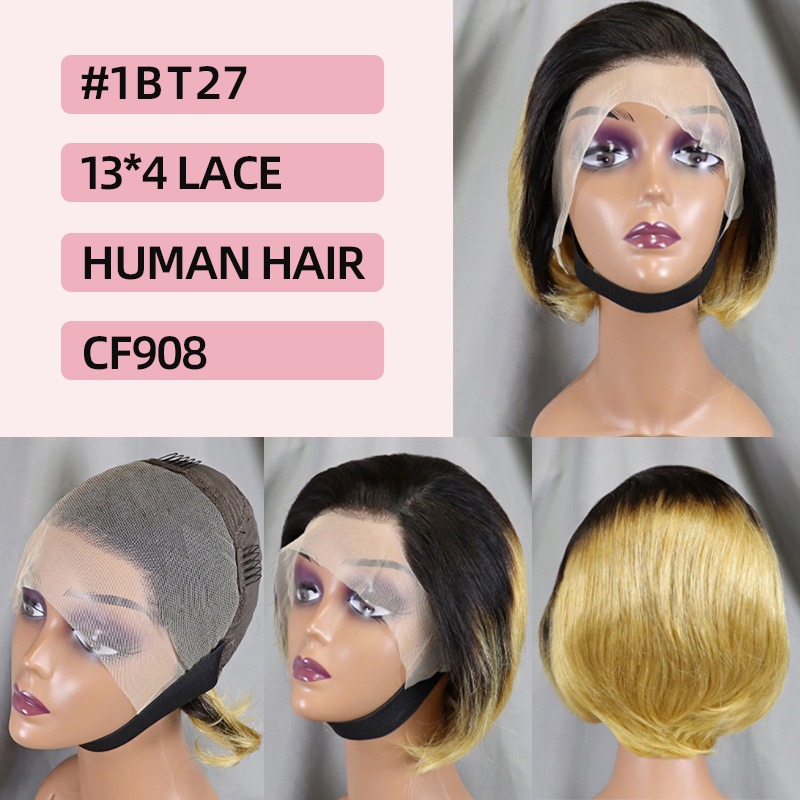 AF 13x4 Full Frontal Lace Straight Short Wig 100% Human Hair