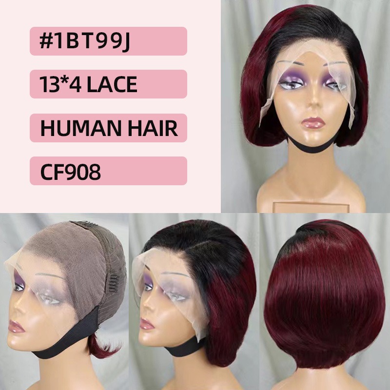 AF 13x4 Full Frontal Lace Straight Short Wig 100% Human Hair