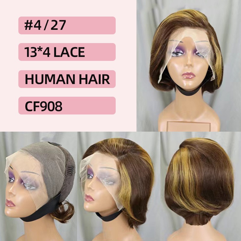 AF 13x4 Full Frontal Lace Straight Short Wig 100% Human Hair