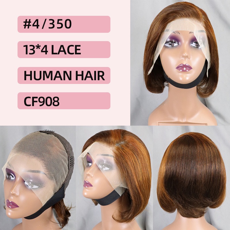 AF 13x4 Full Frontal Lace Straight Short Wig 100% Human Hair