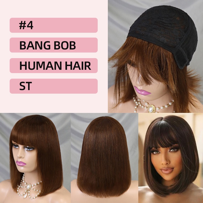 Straight Shoart Bob with Bang Wig 100% Human Hair