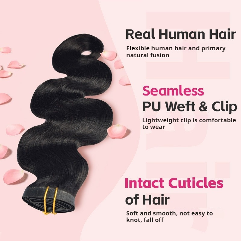   Human Hair Clip-in Extensions with PU Weft Curly Texture Real Hair Instant Volume for Women