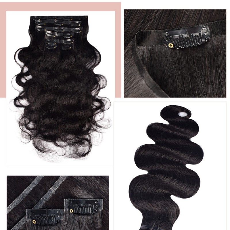 7 Pics Black Clip Ins 100% Virgin Human Hair 