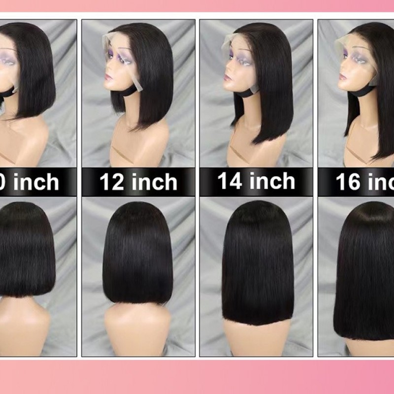 200% Density |13x4 Full Frontal Straight Mid Part Lace Bob Wig 100% Human Hair