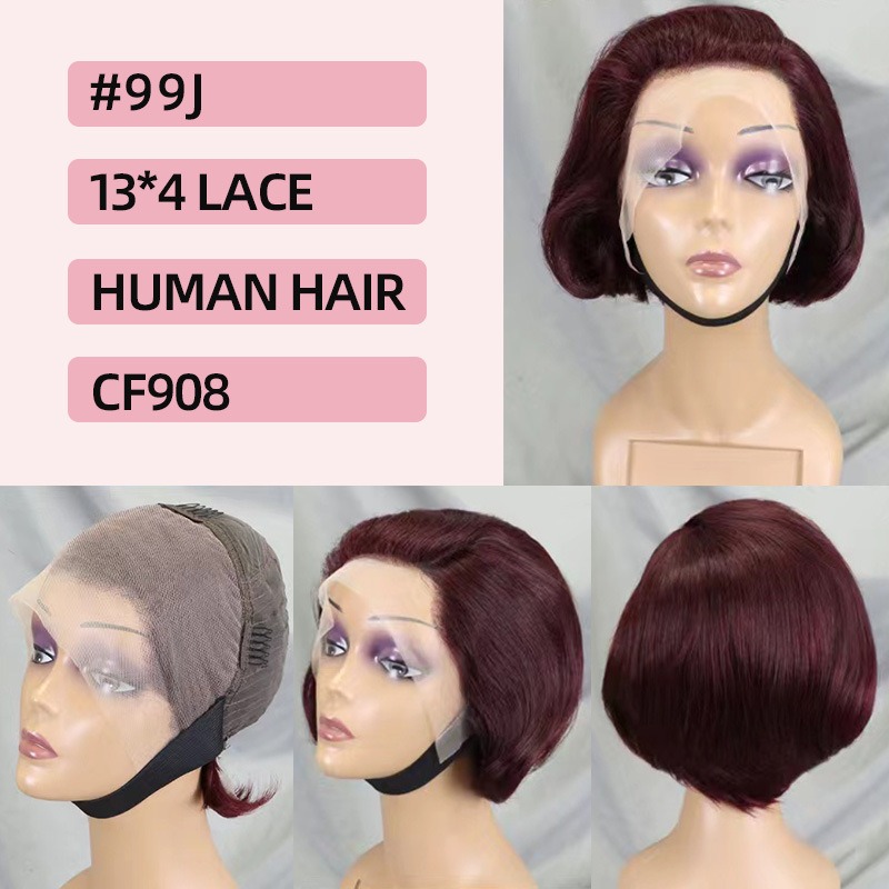 13x4 Full Frontal Lace Side Part Short Wig 100% Human Hair