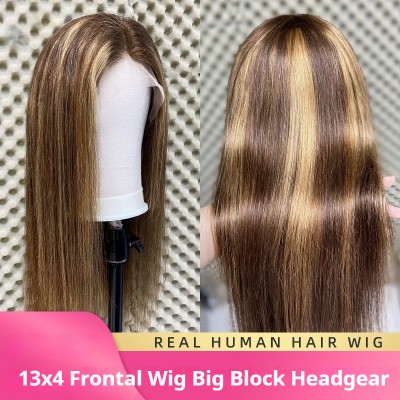 Highlight 13x4 Frontal Lace Straight Long Wig 100% Human Hair