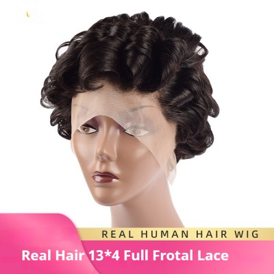 13x4 Full Frontal Lace Pixie Short Wig 100% Human Hair
