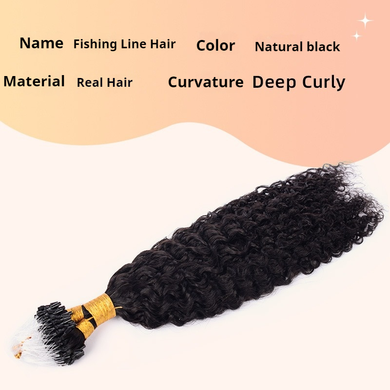 Nature Black Itanlian Curly Invisible Fishing Line 100% Virgin Human Hair Bundle