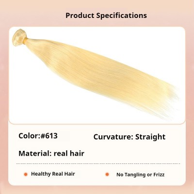 #613 Blonde Straight Silky 100% Virgin Human Hair Bundles 3pcs