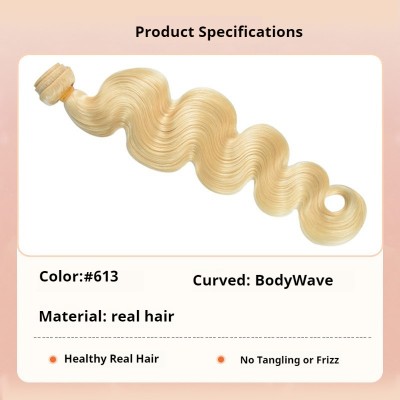 #613 Blonde Body Wave Silky 100% Virgin Human Hair Bundles 3pcs