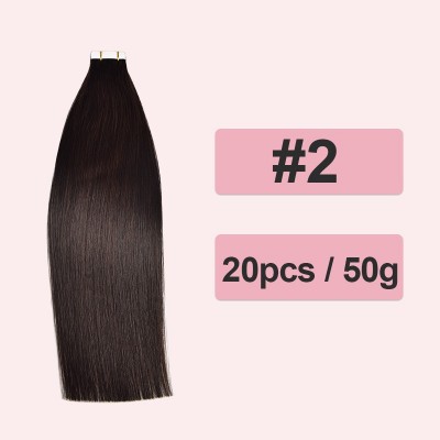 Black Straight Invisible Tape In Human Hair Extensions 20pcs