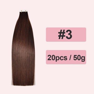  Brown Straight Invisible Tape Ins Human Hair Extensions 20pcs