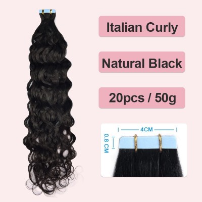Italian Curly Invisible Tape In Human Hair Extensions 20pcs