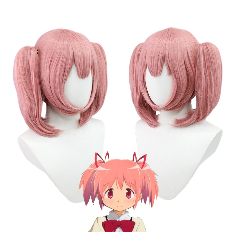 Puella Magi Madoka Magica Cosplay Wig - Homura Akemi Block Amulet Pink Short Twin Tail 33cm