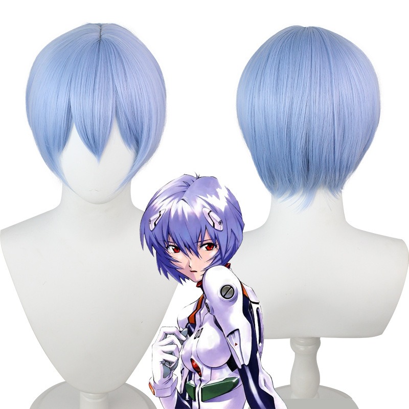 Evangelion Rei Ayanami Light Blue Short Hair with Scalp COS Wig 30cm