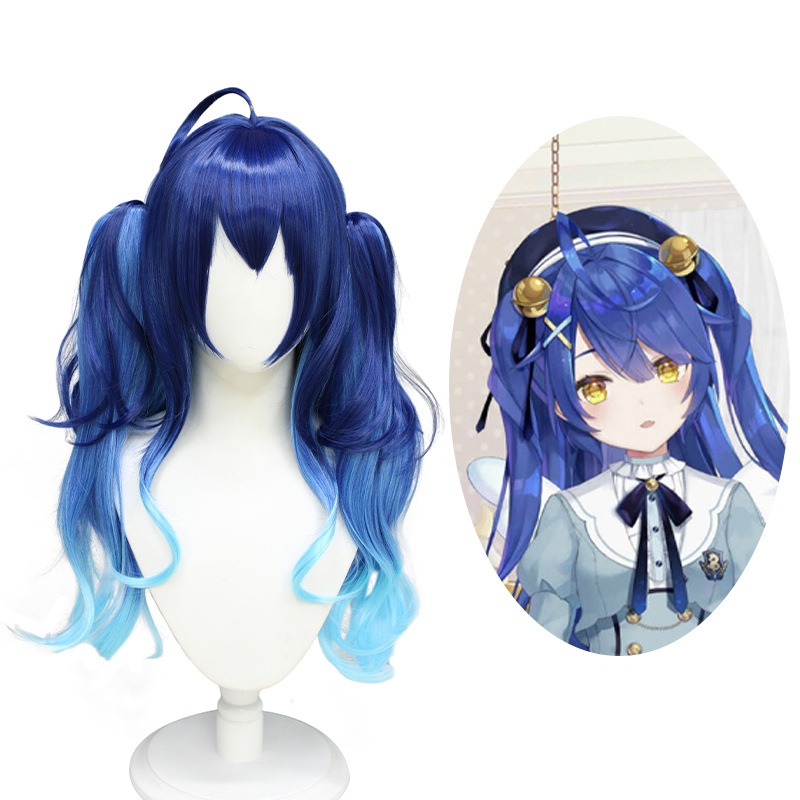 Nijisanji Cosplay Wig - Amia Mimoza VTuber Virtual Broadcaster Blue Long Wavy Hair